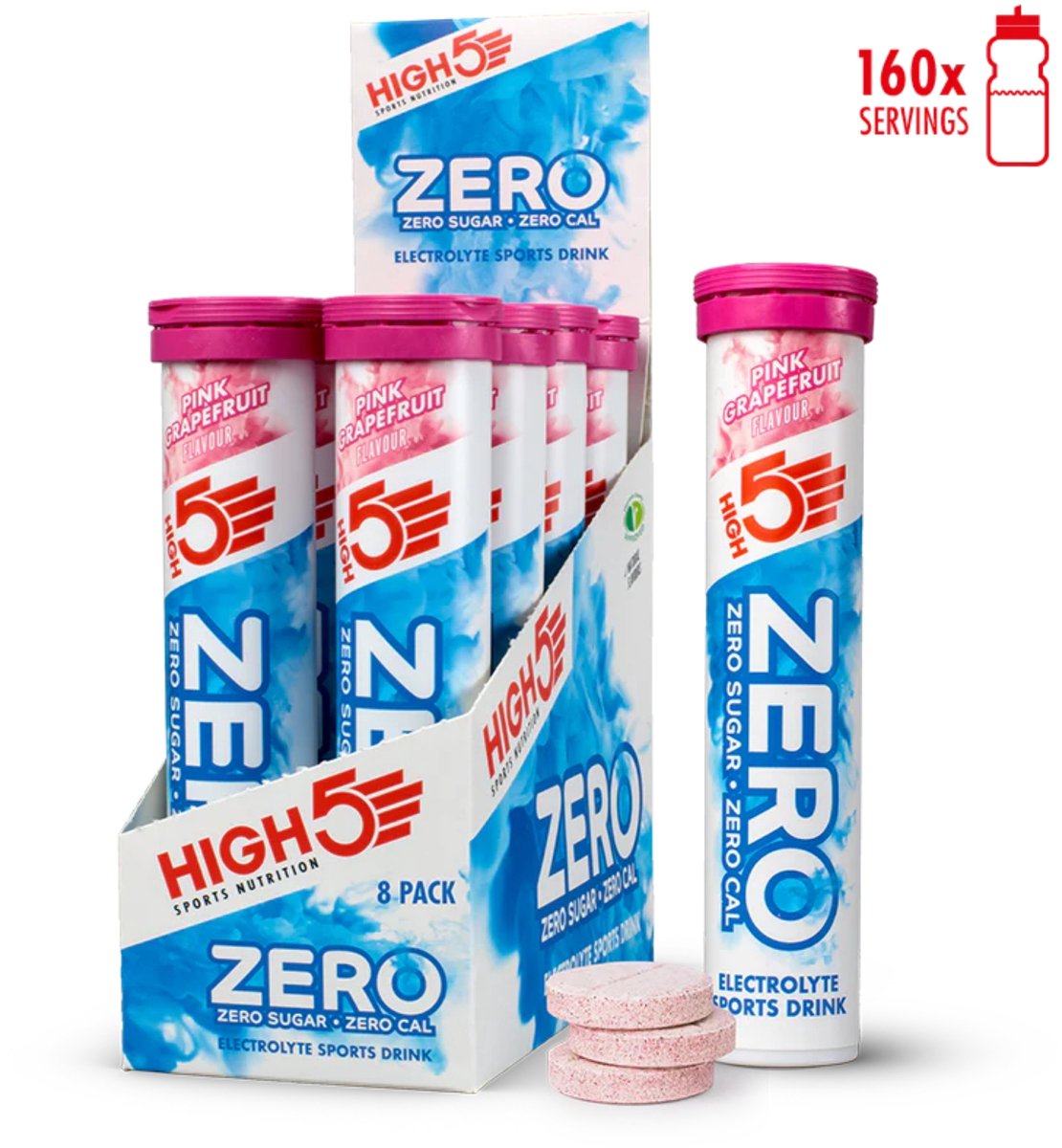 Goedkoopste HIGH5 - ZERO Elektrolyten - Suikervrije Hydratatie Bruistabletten - Roze Grapefruit Smaak - Displaydoos 8x20 Stuks - Met Elektrolyten voor Sport & Herstel