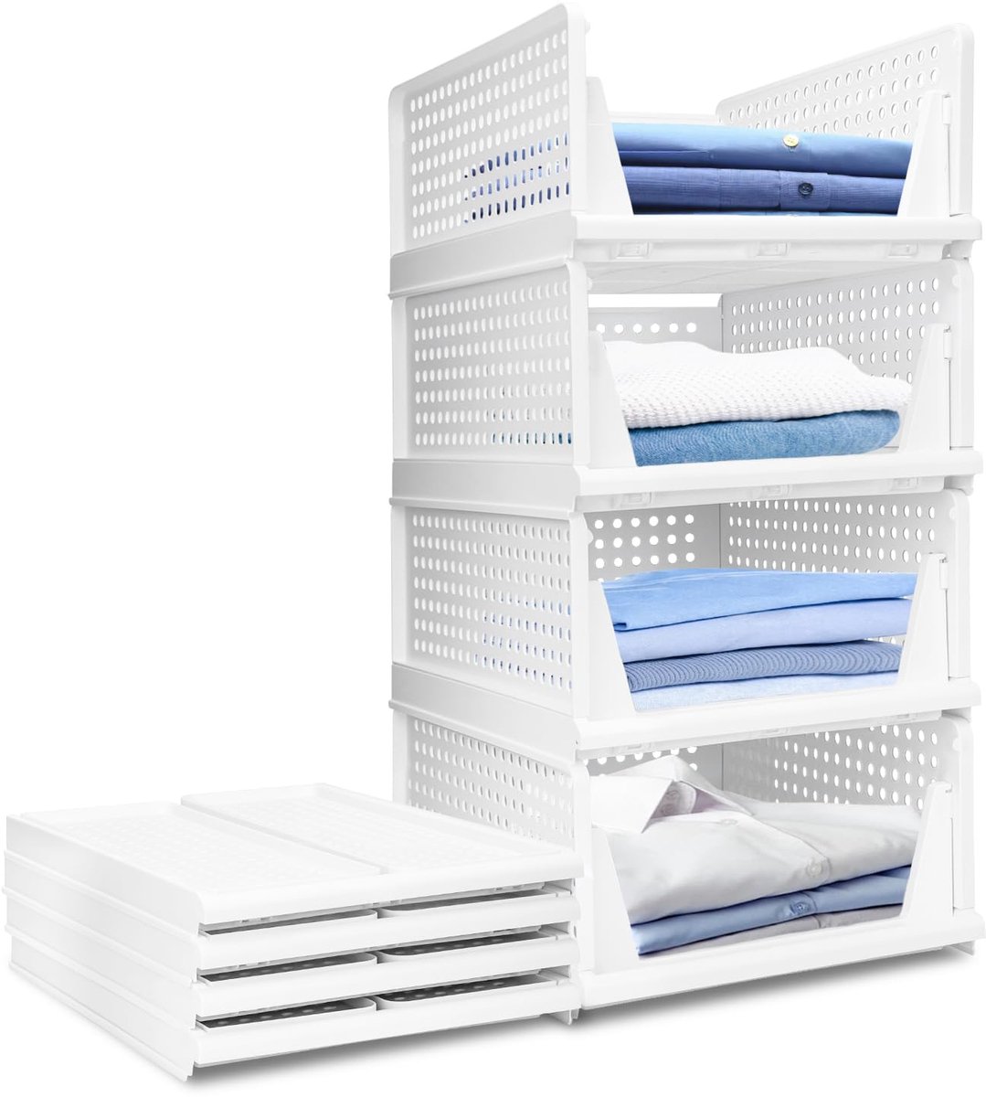 Ibenzoa® Ruimtebesparende Set van 4 Stapelbare Organizers met Geperforeerd Design voor Diverse Kamers