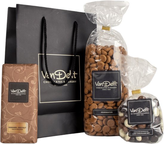 Van Delft - Cadeauset met reep, kruidnoten (500gr) en luxe mix - Kruidnoten Cadeau - Personeelsgeschenk - Sinterklaas geschenk