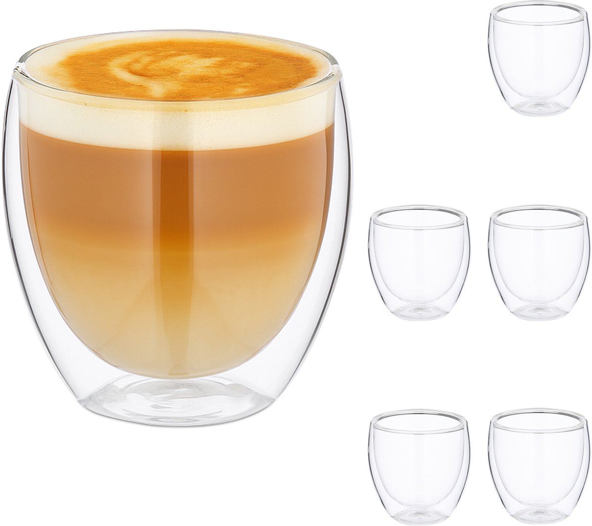 cappuccino glazen - set van 6 - dubbelwandig - vaatwasserbestendig - glas
