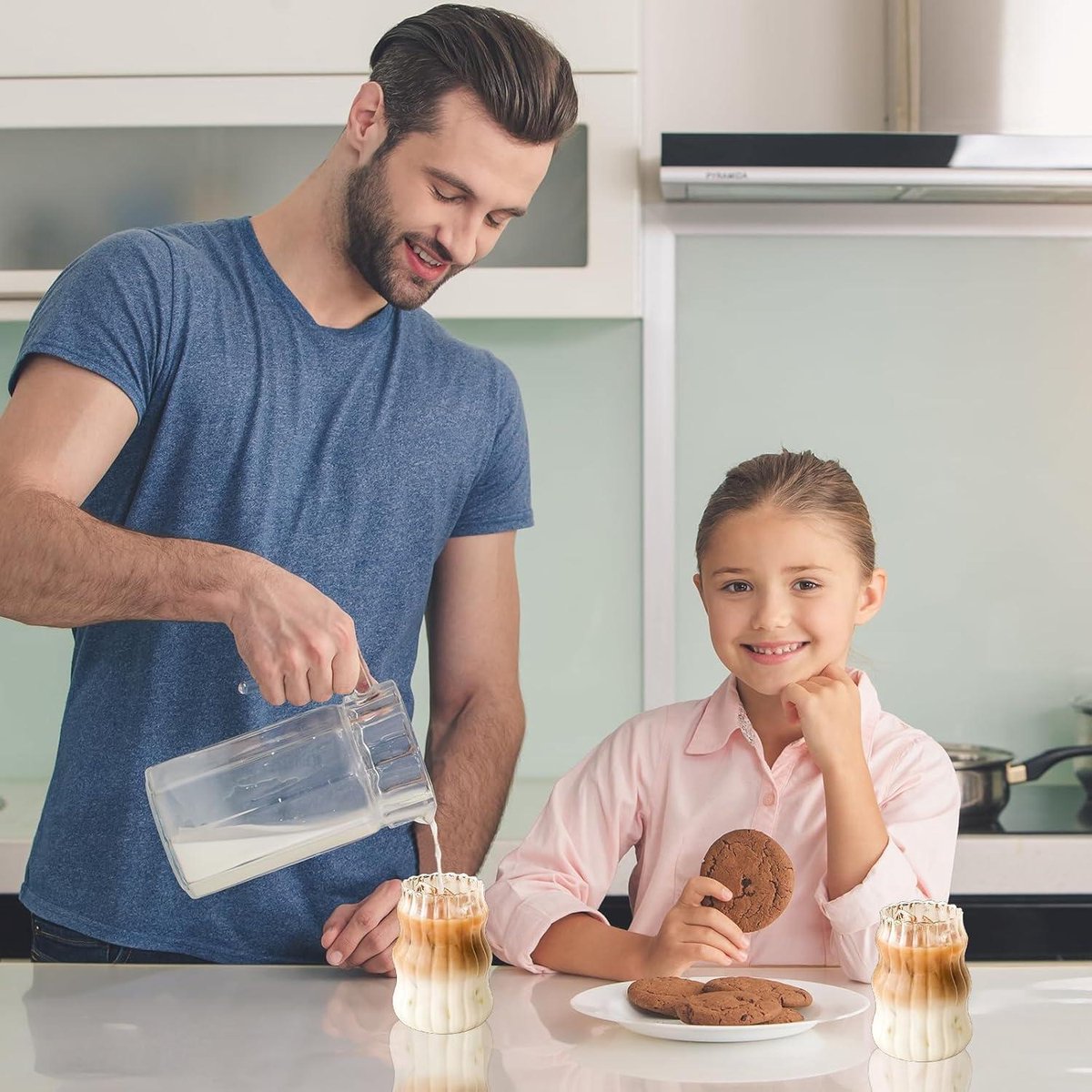 Lot De 4 Gobelets En Verre 530 Ml Avec Couvercle Et Paille - Verres Nervurés Pour Café Glacé Et Thé à Bulles