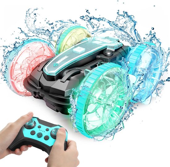 Afstandsbediening auto RC auto speelgoed - 8WD RC auto Cars 20km/h Amfibische Afstandsbediening Truck 2.4GHz RC auto 360° roterende voor 3-14 jaar jongens en volwassenen verjaardag kerstcadeau (blauw