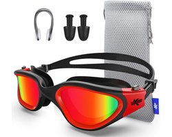 Kyrox Gepolariseerde Zwembril - Anti Condens - UV Bescherming - Inclusief Oordoppen en Neusklem - Duikbril - Verstelbare Band - Unisex - Zwembril volwassenen & kinderen - Rood