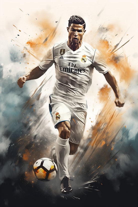 Cristiano Ronaldo Poster - Dribbel Actie - Abstract Portret - Voetbal - posters - formaat 70x100cm - Wanddecoratie - L1290RTB