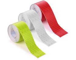 Allecto Plus - Reflecterende veiligheidsband 25 cm x 3 m - Zelfklevend en waterdicht - Voor voertuigen, helmen en kleding - Rood, geel, wit