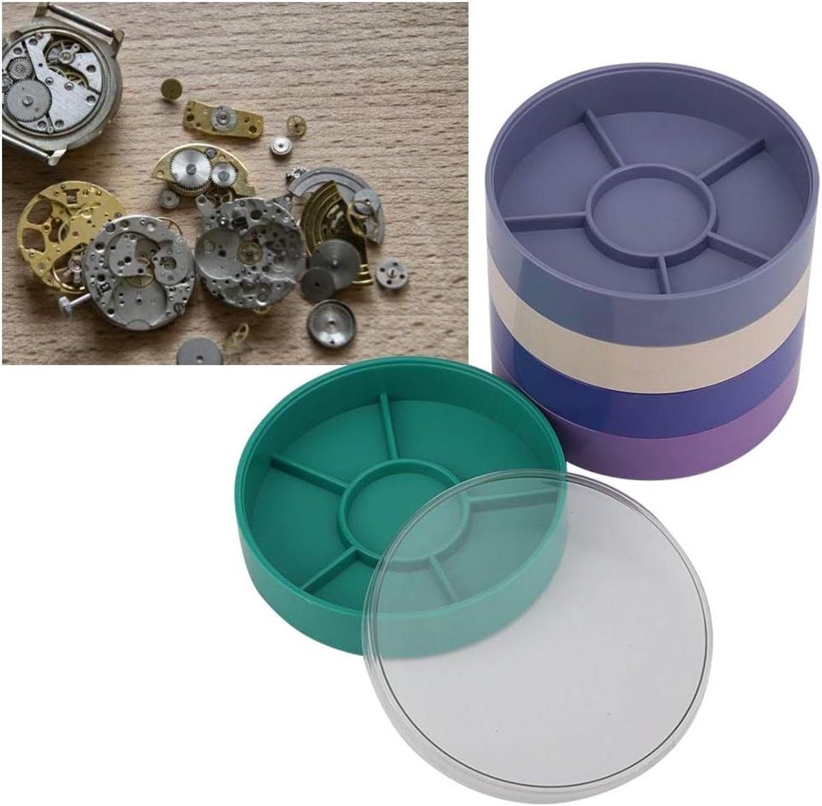 Opbergdoos voor Horloge-accessoires en Gereedschap - 5-laags - Houdt Uurwerk Onderdelen Georganiseerd - Rond Design - Bewaarbox voor Uurbeweging
