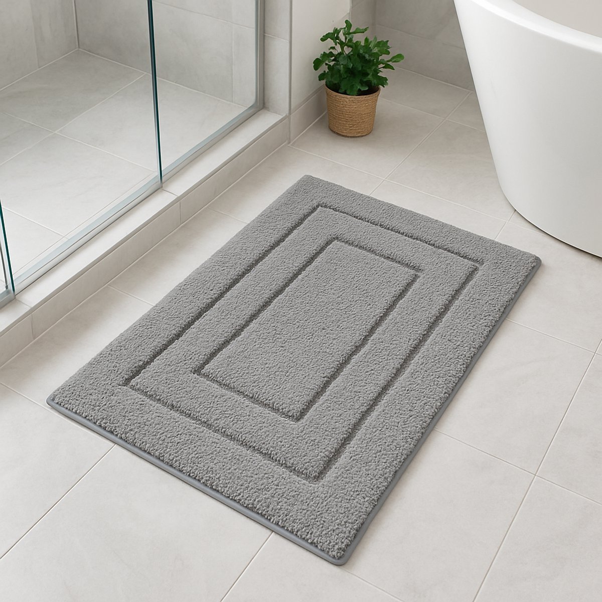 WoonWonder Badmat 50x80 cm - Douchemat antislip - Badmat antislip - Badkamermat - Donkergrijs - Patroon