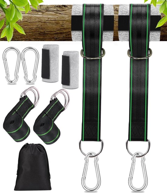 2 stuks hangmat-ophangriemen, 2 stuks karabijnhaken, outdoor hangaccessoires, kabelbevestigingen, schommelset accessoires, 400 kg draagkracht