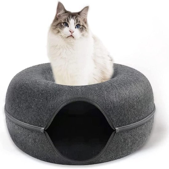 Kattenbed, kattennest, grotten en huizen, donut kattenbed, 60 cm, afneembaar tunnelspeelgoed, kattennest, vilt, ronde kattentunnel, vilt (donkergrijs Kattenbed, kattennest, grotten en huizen, donut kattenbed, 60 cm, afneembaar tunnelspeelgoed, kattennest, vilt, ronde kattentunnel, vilt (donkergrijs
