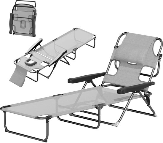 COSTWAY Zonneligstoel met gezichtsopening, inklapbare ligstoel met verstelbare rugleuning en hoofdsteun, strandstoel, ligstoel voor tuin, strand, 194 x 60 x 36 cm (blauw