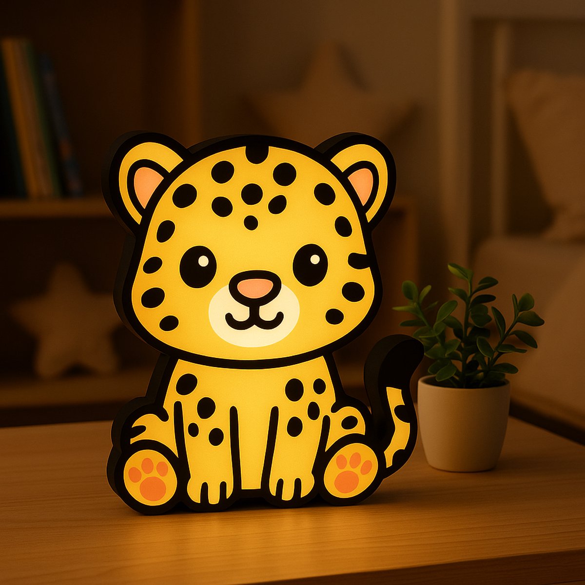 Cartoon Luipaard Nachtlampje – Cute Leopard Lightbox – 3D Geprint USB Lamp voor Kinderkame