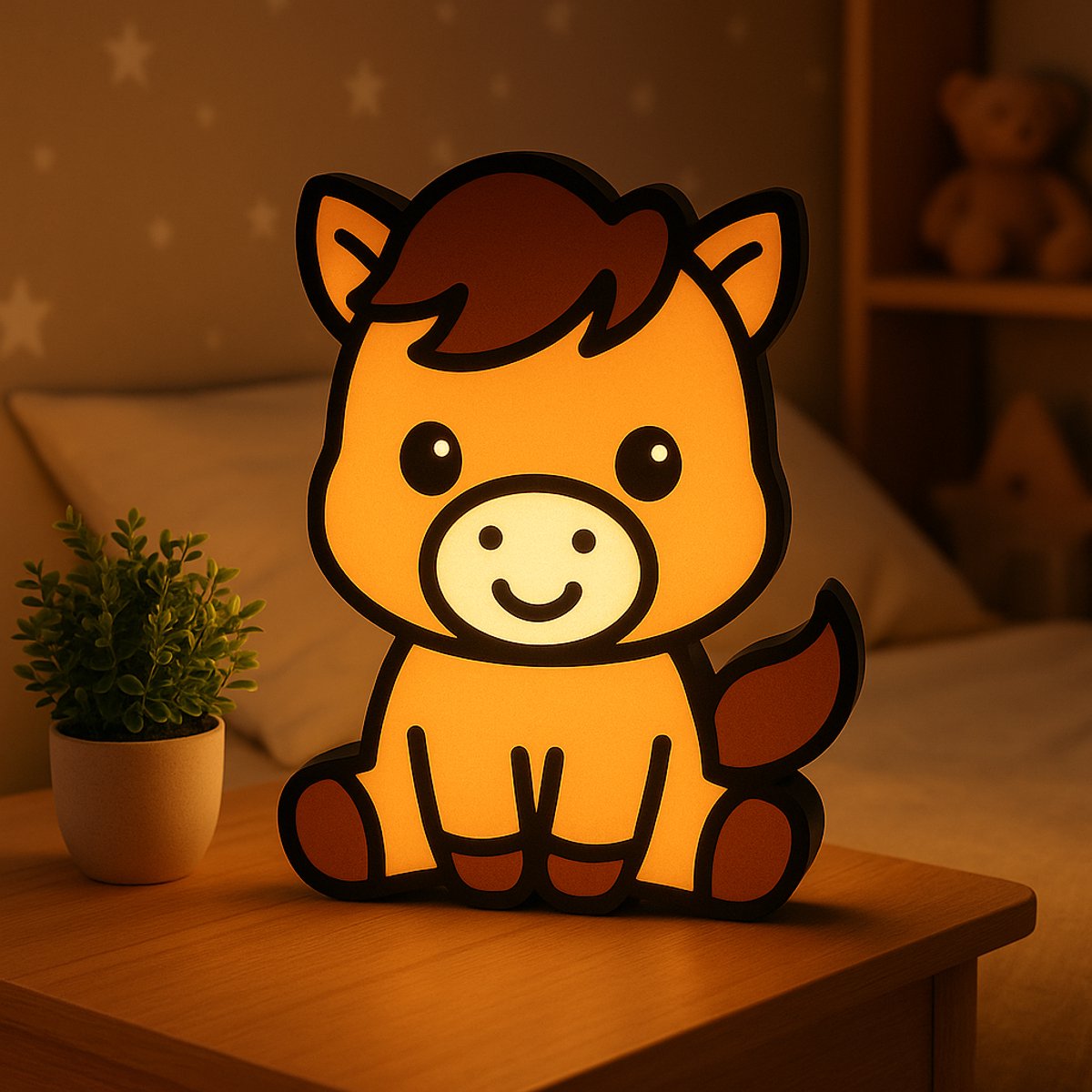 Cartoon Paard Nachtlampje – Cute Horse 3D Lightbox voor Kinderen – Sfeervolle LED Lamp – U