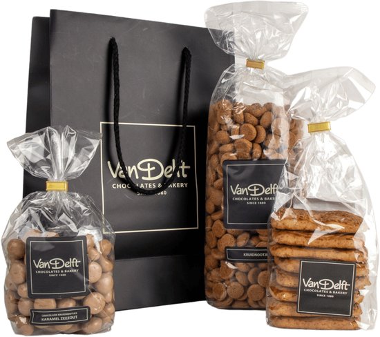 Van Delft - Cadeauset met taai, kruidnoten (500gr) en karamel zeezout - Kruidnoten Cadeau - Personeelsgeschenk - Sinterklaas geschenk