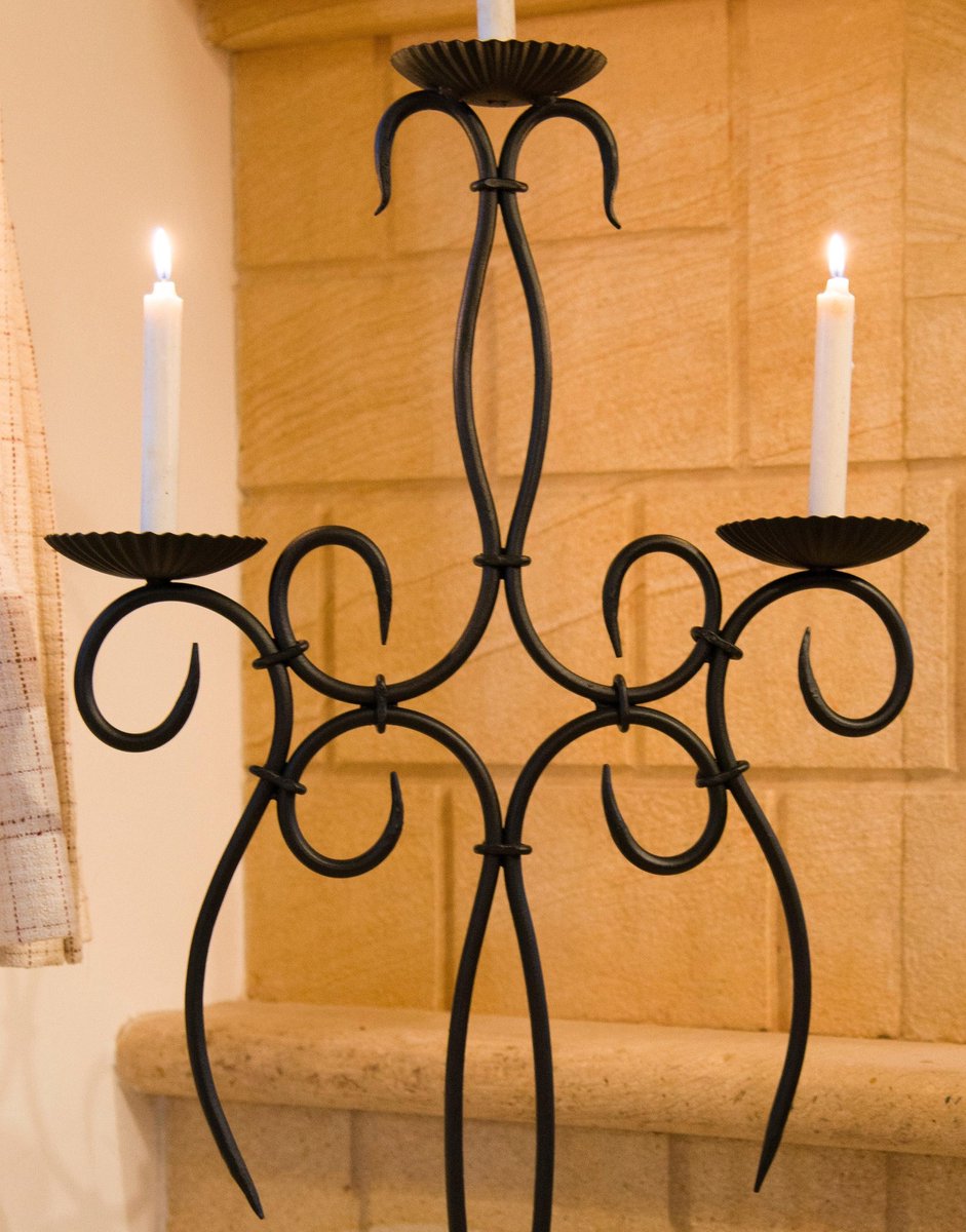 Ibenzoa® Kandelaar van Smeedijzer met Moderne Zwarte Poedercoating - 100 cm Hoog