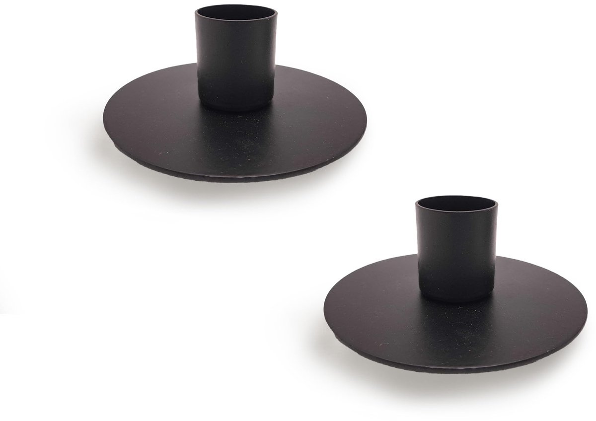 Ibenzoa® Stijlvolle metalen kaarsenhouders voor staaf- en theelichtkaarsen, set van 2, elegant zwart