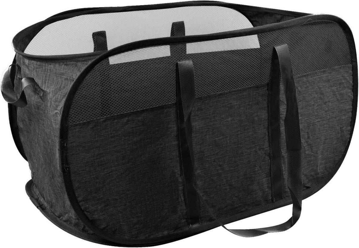 Allecto Plus - Opvouwbare wasmand van mesh met handvat - 36 x 36 x 58 cm - voor badkamer slaapkamer wasruimte - opbergmand - reizen - zwart