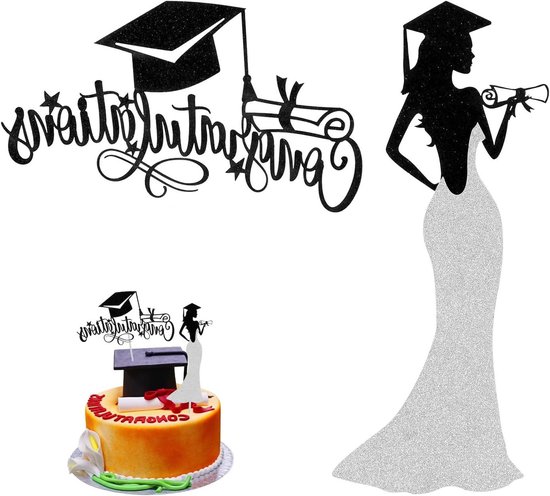 Graduation Cake Topper voor Meisjes - Glitter Gefeliciteerd Taart Topper - Meisjes Afstudeerfeest Thema Benodigdheden Decoraties
