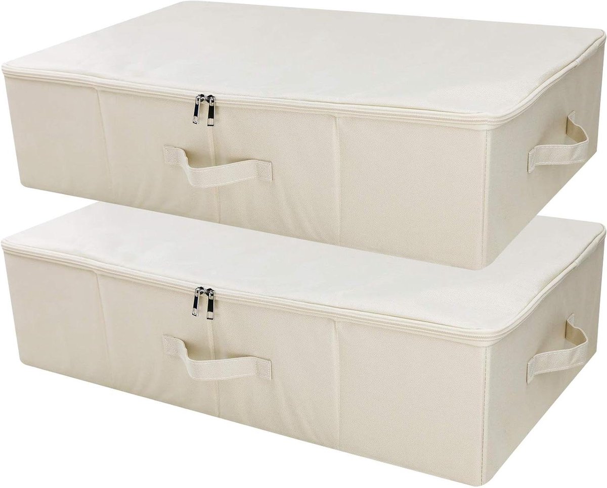 Famanu - Opvouwbare opbergdozen met deksel voor onder het bed - Set van 2, beige