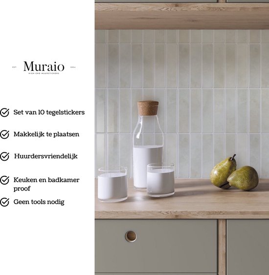 Muraio Sticky Tiles - 10 pièces Autocollants Carrelage - Autocollants Muraux 3D Stickers muraux Cuisine - Autocollants Carrelage Salle de Bain - Grijs/beige