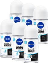 NIVEA Black & White Pure Anti-Transpirant Deo Roller - Deodorant Tegen witte en gele vlekken - Voordeelverpakking - 6 x 50 ml