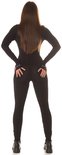 Achterkant van een zwarte Koucla jumpsuit met lange mouwen en strakke pasvorm.