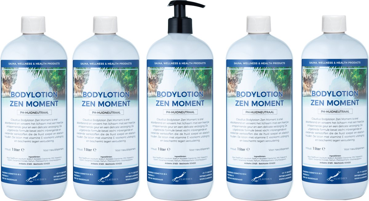 Bodylotion Zen Moment 1 Liter - met gratis pomp - set van 5 stuks - Voordeelverpakking