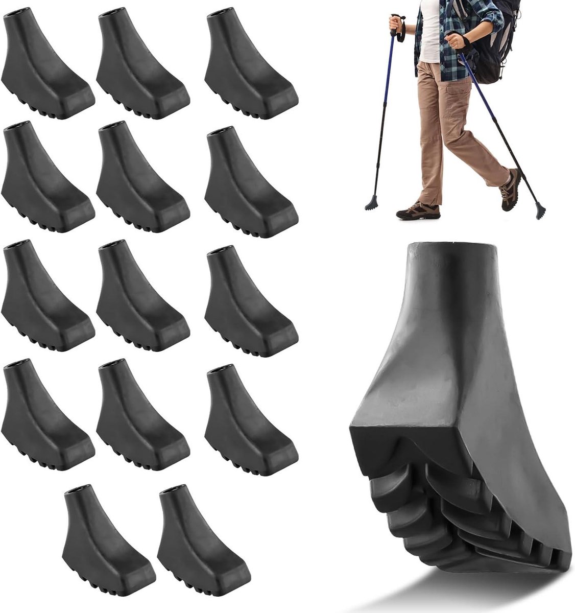 Allecto Plus - Set van 14 rubberen stokken voor Nordic Walking - Reservekoppen voor wandel- en trekkingstokken - Geschikt voor asfalt en vloeren - Diameter 10 mm