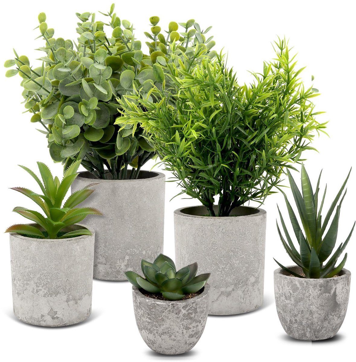 Ibenzoa Set van 5 Levensechte Kunstplanten voor Decoratieve Gebruiken in Huis en Kantoor groen