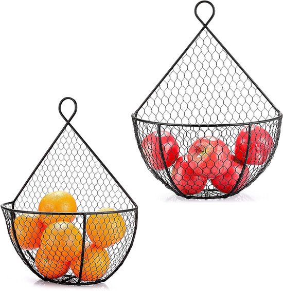 Allecto Plus - Fruithoudermand Set van 2 voor aan de muur | Opknoping display voor