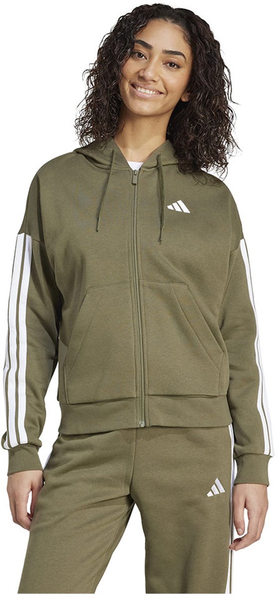 Adidas Essentials 3 Stripes Fleece Sweatshirt Met Rits M Regular Vrouw Olijf
