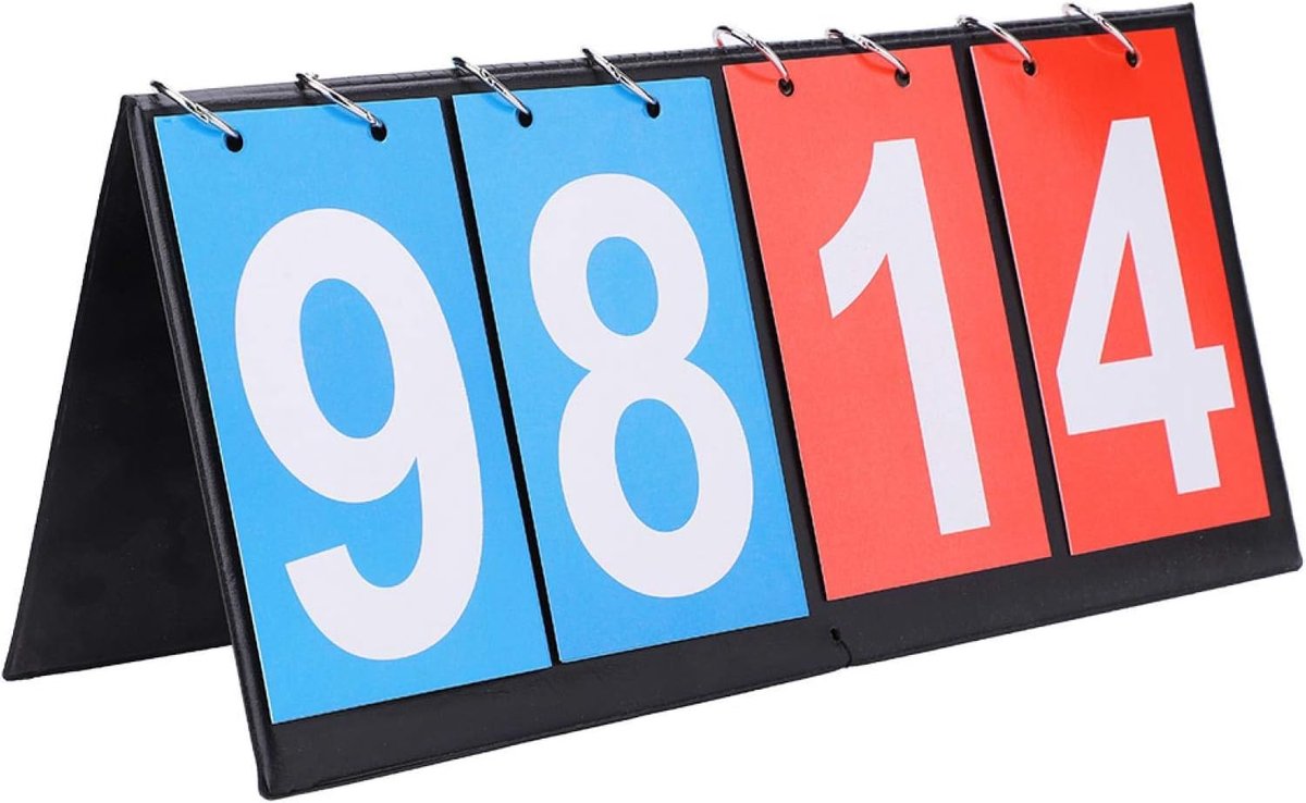 Viercijferig scorebord - Draagbaar sport scorebord - 36x16 cm - Opvouwbaar scorebord - Geschikt voor basketbal, voetbal, badminton en honkbal - Digitaal scorebord voor binnen- en buitensporten - Rood en blauw