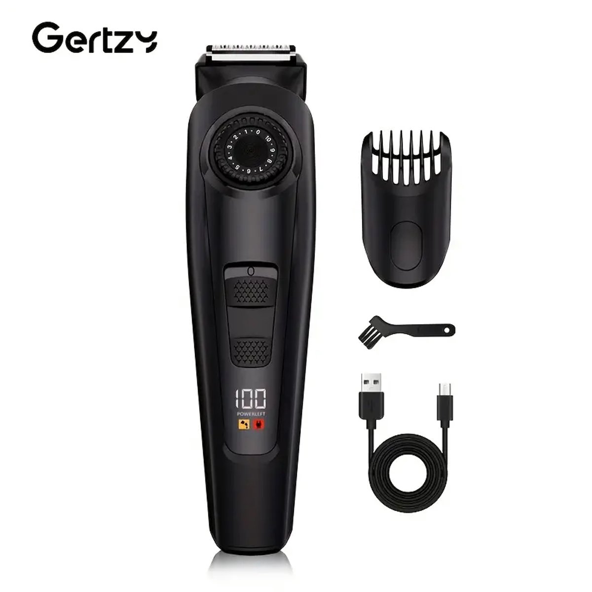 Gertzy Clipper - Digitale Tondeuse - Ingebouwde 20standen 0,5mm tot 10mm - Usb Oplaadbare Scheerapparaat voor Gezichtshaar, Hoofdhaar en Lichaamshaar - Perfecte Lichaamshaar Verzorging - Digitale Batterij Indicator - Unisex - Kleur: Zwart