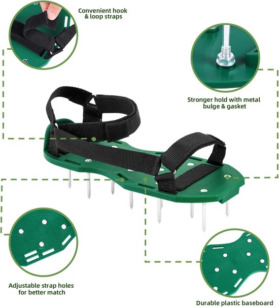 Tuinschoenen - Gazonpennen - Automatische terugvering - Gazonbeluchter - Tuinschoenen met spikes - Telescopische veer - Dubbele slagschoen met verstelbare band - Tuingereedschap - Voor gazononderhoud - Groen van In titolo — afbeelding 5