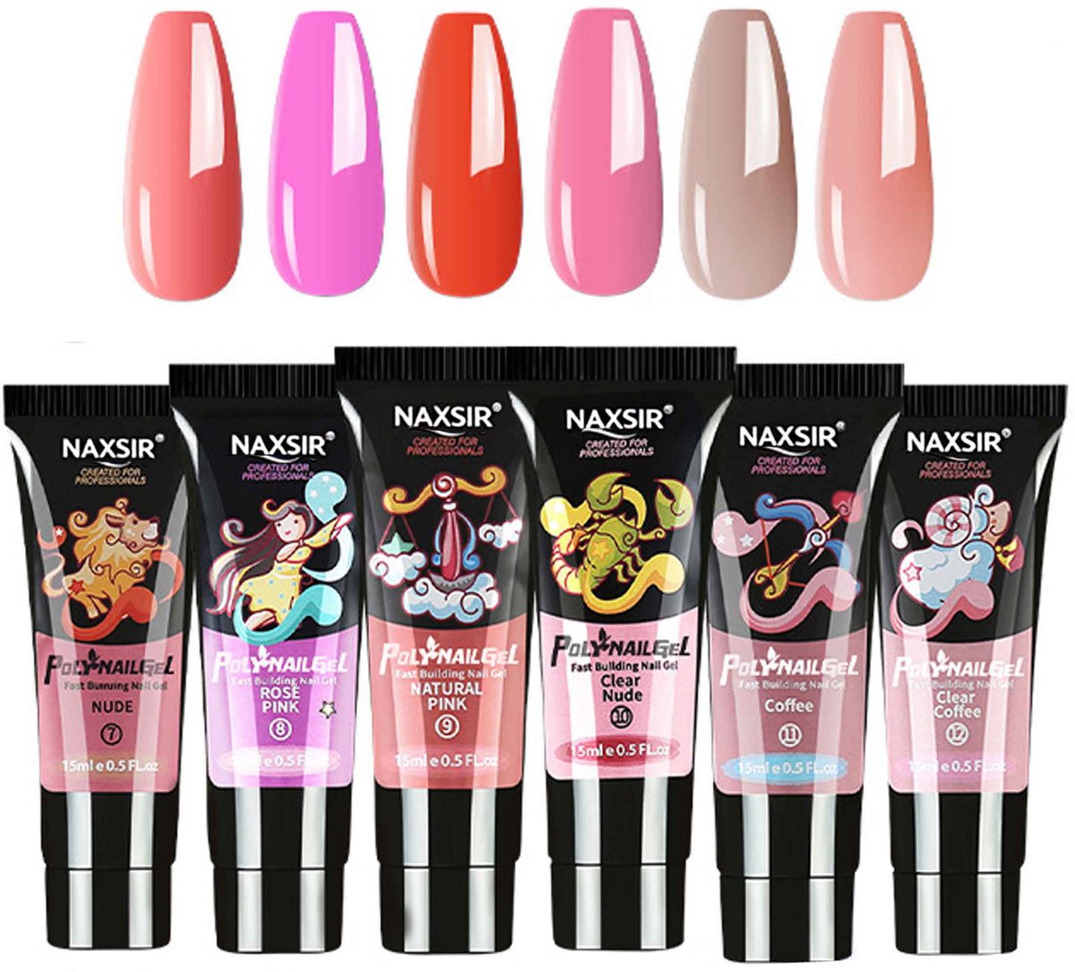 NAXSIR 6 - Kleuren Modieuze Nagellakset - Snel Bouwend, Duurzaam Glanzend, Met Vele Kleuren En Eenvoudig Aanbrengbaar, Maak Gemakkelijk Persoonlijke Charme!