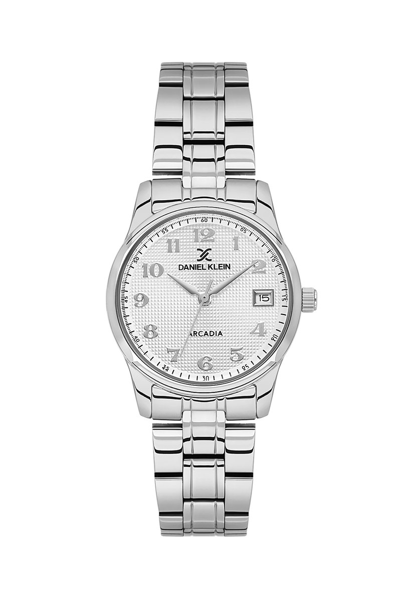 Daniel Klein DK.6.14049-1- Horloge - Polshorloge - Analoog - Dames - Vrouwen- Rond - Stalen band - Metaal - Datumaanduiding - Streepjes - Cijfers - Zilverkleurig - Wit - Zwart