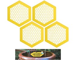 4-stuks Drijvende bijenschuimbak - Vlinderbijenwaterbak - Zeshoek drijvende watertafel - Honingraatuiterlijk - Drijvend ontwerp - Waterdicht - 7,1 inch - Geschikt voor het voeren van bijen, bijenbaden, buitentuindecoratie - Geel