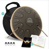 World Living Handpan - 36 cm ø - Steel Tongue Drum - Hand Klankschaal incl. Lesboek, Standaard & Beschermtas - Hangdrum