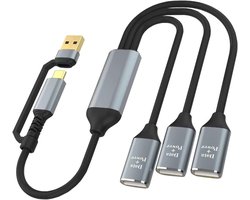 USB Splitter Y-kabel 1 voet, 2-in-1 USB A en USB C expander hub, multi USB-poort extender, extra multiport gegevenslader splitadapter – Geschikt voor Mac MacBook, auto, Xbox One Series X/S, USB-stick, HDD, laptop