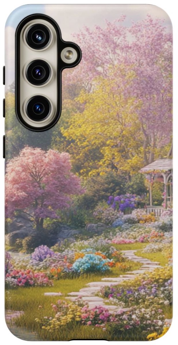 Bloemrijke Tuin met Waterval – Telefoonhoesje Geschikt voor Galaxy S24