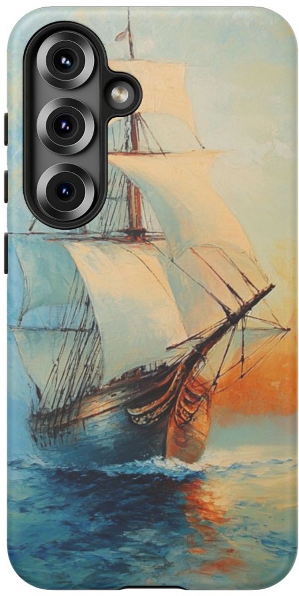 Schildering van Zeilschip bij Zonsopkomst – Telefoonhoesje Geschikt voor Galaxy S25