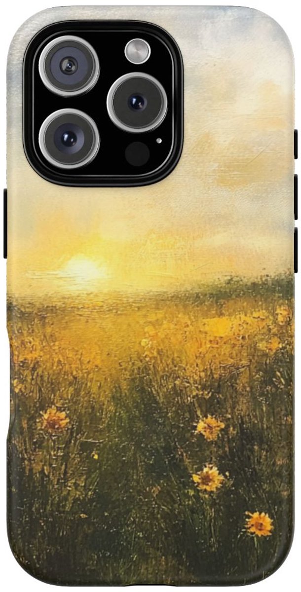 Zonnig Bloemenveld Schildering – Telefoonhoesje Geschikt voor iPhone 16 Pro
