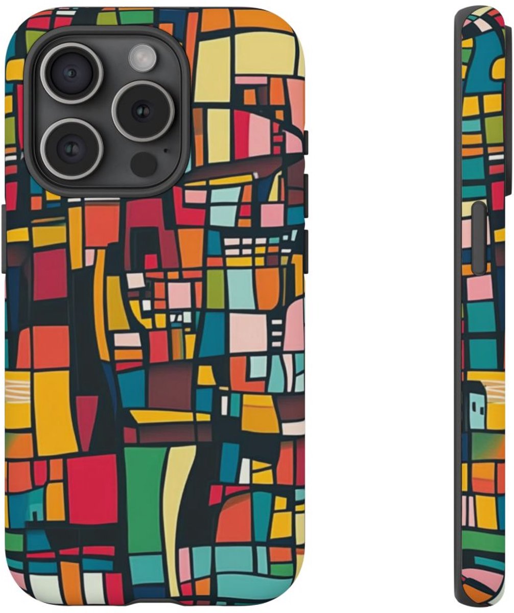 Abstract Veelgekleurd Geometrisch Patroon – Telefoonhoesje Geschikt voor iPhone 15 Pro