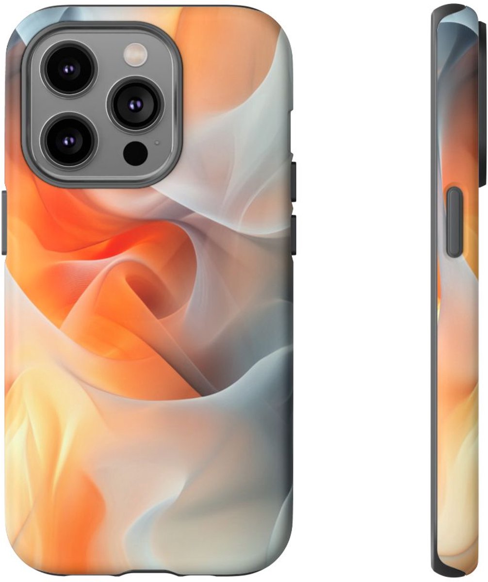 Abstracte Zachte Oranje en Grijze Gloed – Telefoonhoesje Geschikt voor iPhone 14 Pro
