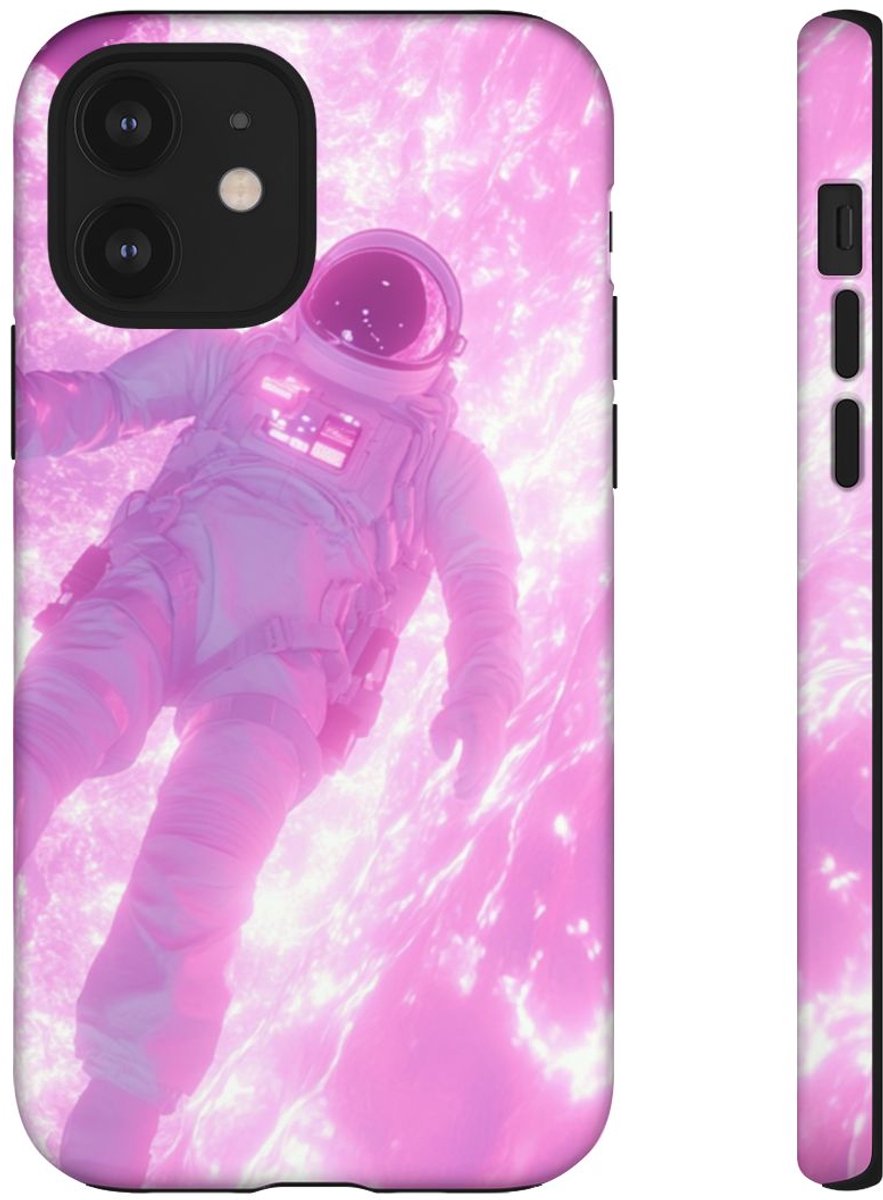 Astronaut Zwevend bij Roze Plasmastraal – Telefoonhoesje Geschikt voor iPhone 12