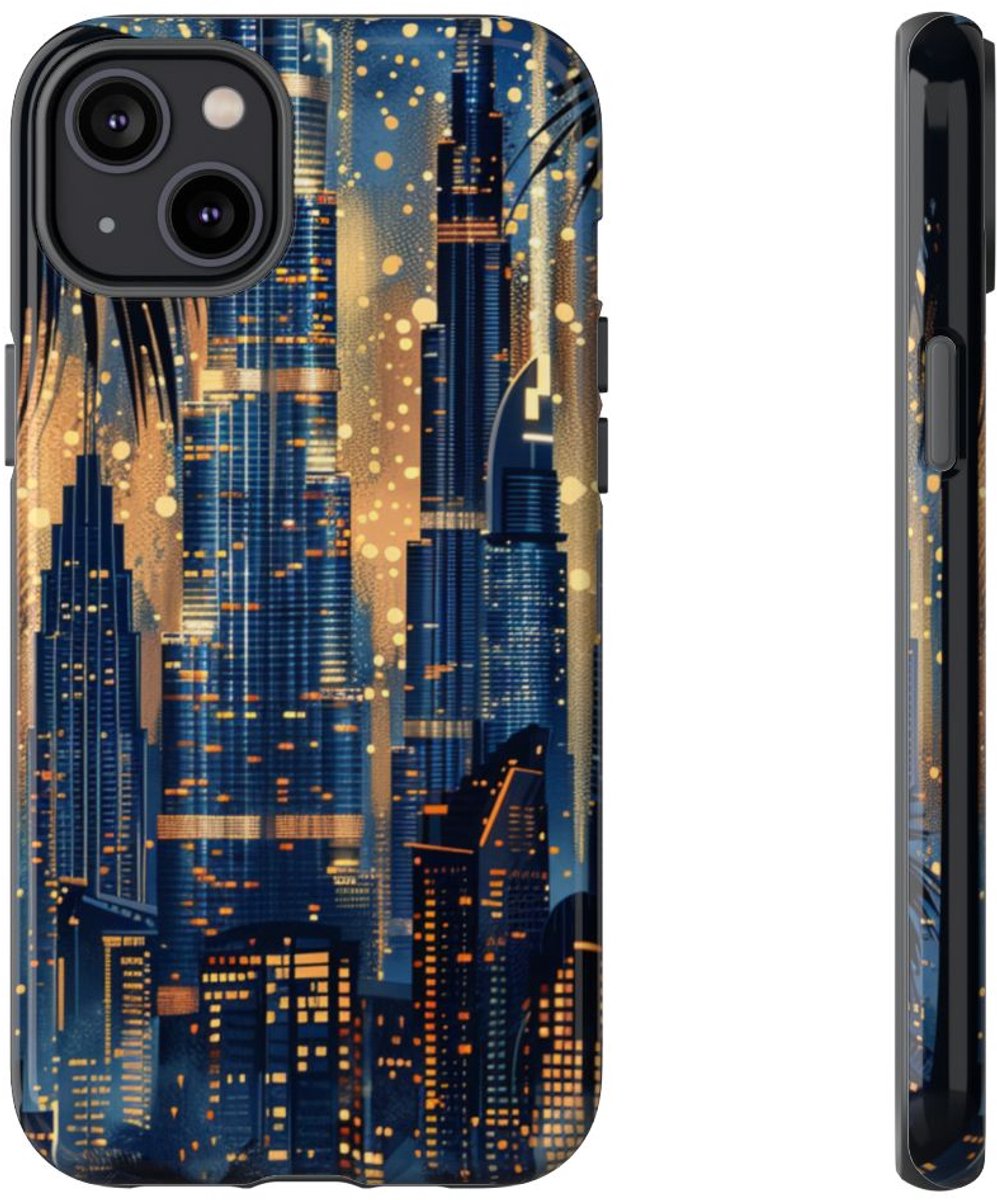 Stadssilhouet bij Nacht met Palmen – Telefoonhoesje Geschikt voor iPhone 14 Plus
