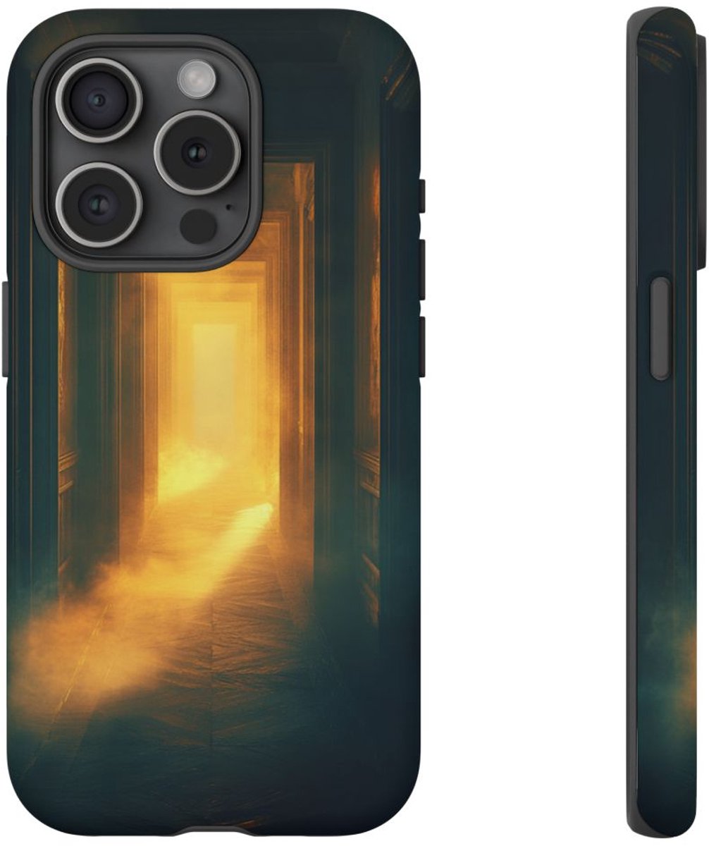 Mistige Gang met Gloeiend Licht – Telefoonhoesje Geschikt voor iPhone 15 Pro