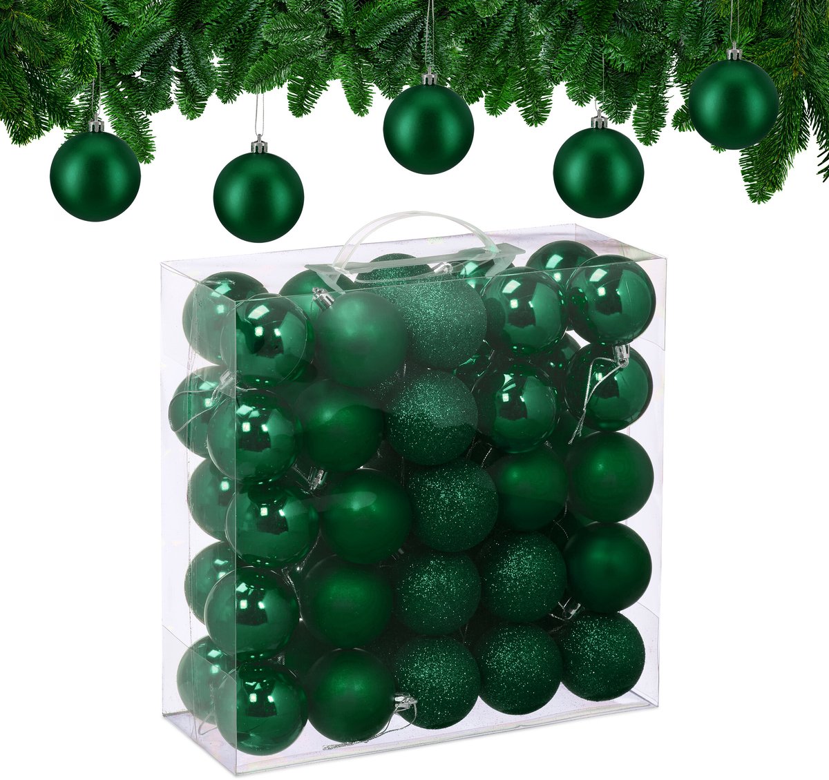 kerstballen set van 50 - Ø 6 cm - kunststof - onbreekbaar - donkergroen