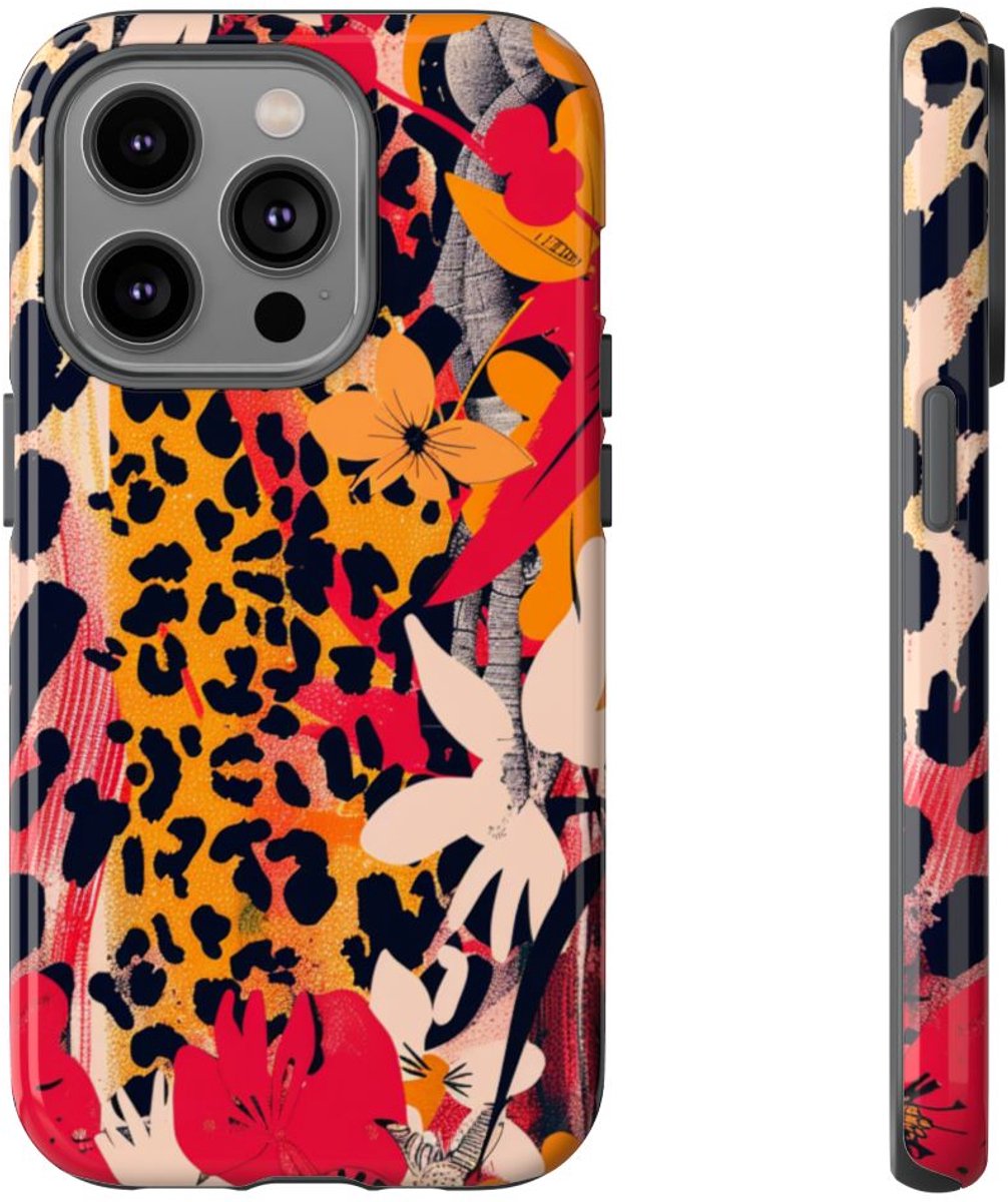 Abstracte Bloemen- en Dierenprint – Telefoonhoesje Geschikt voor iPhone 14 Pro