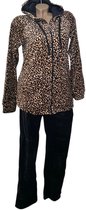 Dames Velours Huispak - Vrijetijdspak 334 Panterprint met Rits Maat- M (36-38) zwart/bruin