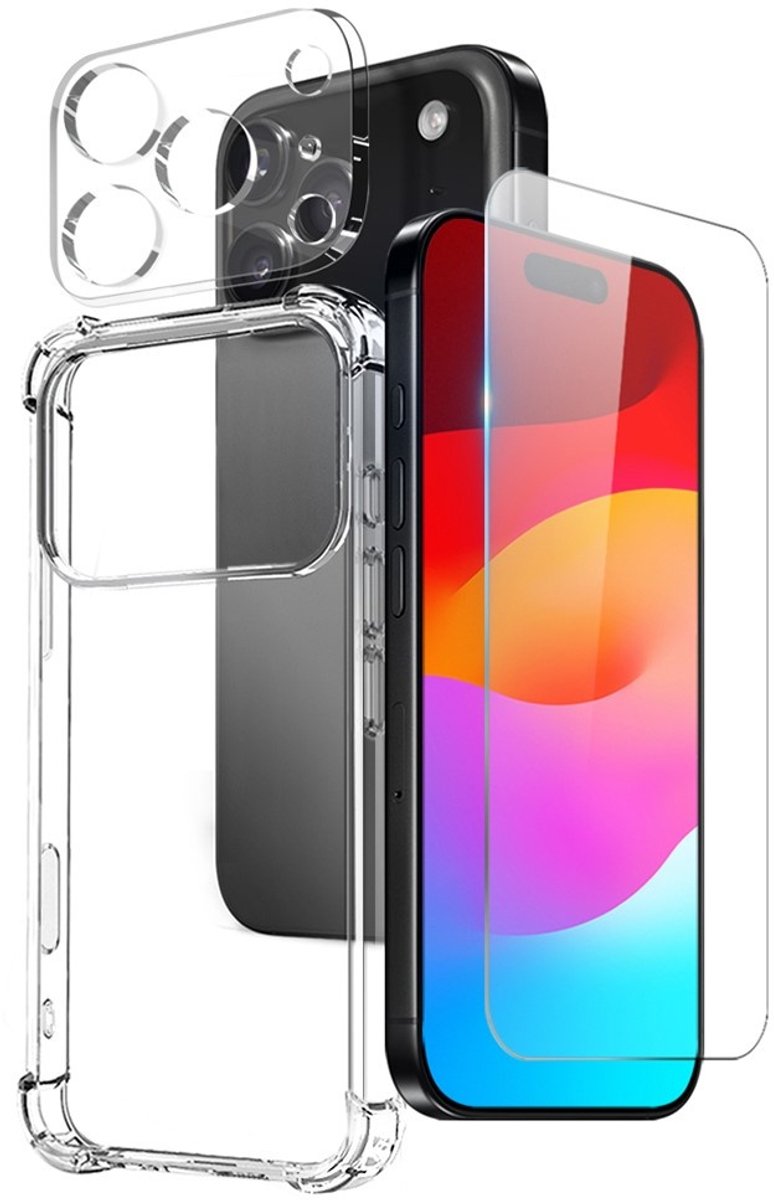 NORTHJO Hoesje - Geschikt voor iPhone 17 Pro Hoesje - NORTHJO 3-in-1 CombiDeal - Transparant TPU Hoesje met Glazen Screen Protector en Lens Protector - Transparant